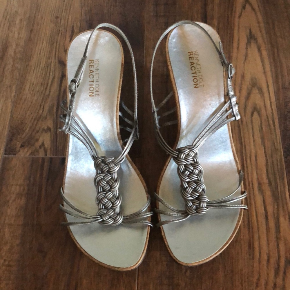 Kenneth Cole Reaction silver wedge heels